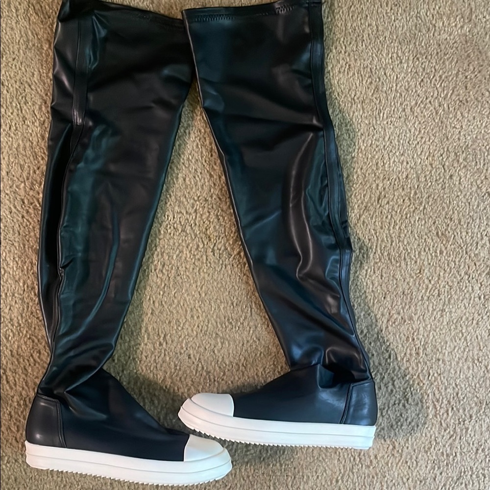 Fashion Nova Black and White Over the Knee Boots
